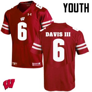 Youth Wisconsin Badgers NCAA #6 Danny Davis III Red Authentic Under Armour Stitched College Football Jersey ZO31P76VZ